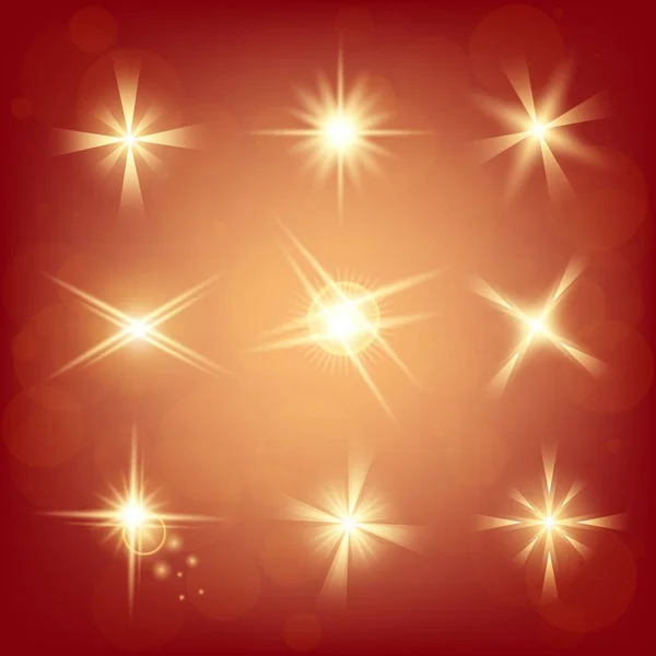 Conceito criativo Conjunto vetorial de estrelas de efeito de luz brilhante explode com faíscas isoladas em fundo preto. Para ilustração modelo arte design, banner para o Natal comemorar, raio de energia flash mágico. —  Vetores de Stock