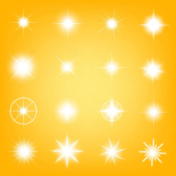 Conceito criativo Conjunto vetorial de estrelas de efeito de luz brilhante explode com faíscas isoladas em fundo preto. Para ilustração modelo arte design, banner para o Natal comemorar, raio de energia flash mágico. — Vetor de Stock