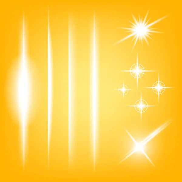 Conceito criativo Conjunto vetorial de estrelas de efeito de luz brilhante explode com faíscas isoladas em fundo preto. Para ilustração modelo arte design, banner para o Natal comemorar, raio de energia flash mágico. — Vetor de Stock