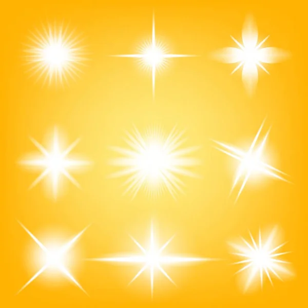 Conceito criativo Conjunto vetorial de estrelas de efeito de luz brilhante explode com faíscas isoladas em fundo preto. Para ilustração modelo arte design, banner para o Natal comemorar, raio de energia flash mágico. —  Vetores de Stock