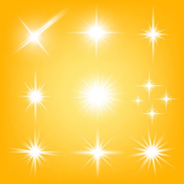 Parlak ışık efektlerinden oluşan yaratıcı bir konsept vektör kümesi siyah arka planda izole edilmiş kıvılcımlarla parlar. Resim tasarımı için, Noel kutlaması için pankart, sihirli ışık ışını.