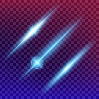 Parlak ışık efektlerinden oluşan yaratıcı bir konsept vektör kümesi siyah arka planda izole edilmiş kıvılcımlarla parlar. Resim tasarımı için, Noel kutlaması için pankart, sihirli ışık ışını.