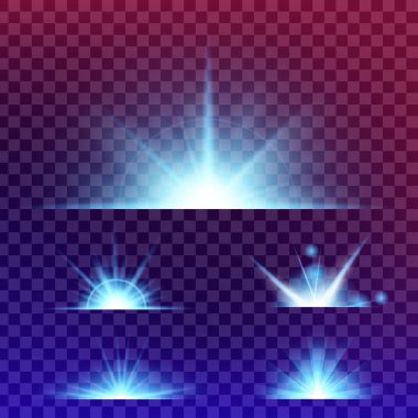 Parlak ışık efektlerinden oluşan yaratıcı bir konsept vektör kümesi siyah arka planda izole edilmiş kıvılcımlarla parlar. Resim tasarımı için, Noel kutlaması için pankart, sihirli ışık ışını.