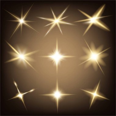 Parlak ışık efektlerinden oluşan yaratıcı bir konsept vektör kümesi siyah arka planda izole edilmiş kıvılcımlarla parlar. Resim tasarımı için, Noel kutlaması için pankart, sihirli ışık ışını.