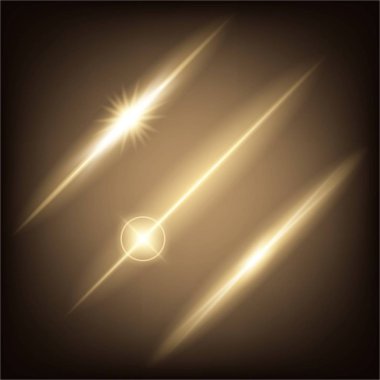 Parlak ışık efektlerinden oluşan yaratıcı bir konsept vektör kümesi siyah arka planda izole edilmiş kıvılcımlarla parlar. Resim tasarımı için, Noel kutlaması için pankart, sihirli ışık ışını.