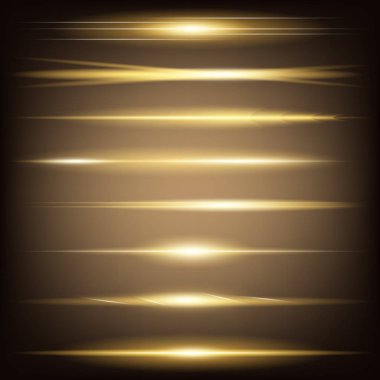 Parlak ışık efektlerinden oluşan yaratıcı bir konsept vektör kümesi siyah arka planda izole edilmiş kıvılcımlarla parlar. Resim tasarımı için, Noel kutlaması için pankart, sihirli ışık ışını.