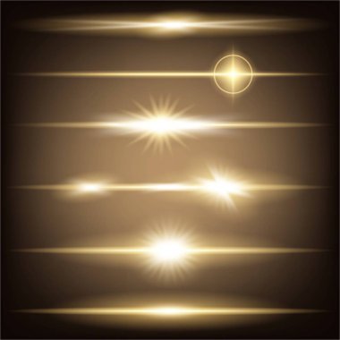 Parlak ışık efektlerinden oluşan yaratıcı bir konsept vektör kümesi siyah arka planda izole edilmiş kıvılcımlarla parlar. Resim tasarımı için, Noel kutlaması için pankart, sihirli ışık ışını.