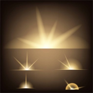 Parlak ışık efektlerinden oluşan yaratıcı bir konsept vektör kümesi siyah arka planda izole edilmiş kıvılcımlarla parlar. Resim tasarımı için, Noel kutlaması için pankart, sihirli ışık ışını.