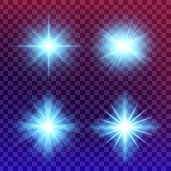 Creatief concept Vectorset van glow light-effectsterren barst los met glitters geïsoleerd op zwarte achtergrond. Voor illustratie sjabloon art design, banner voor kerst te vieren, magische flash energie straal. — Stockvector