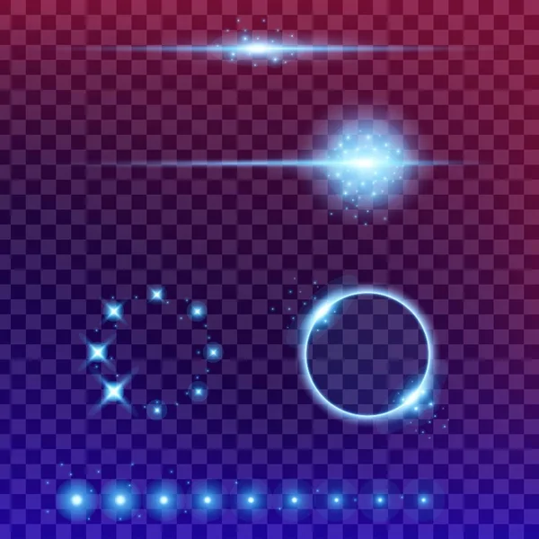 Concepto creativo Conjunto vectorial de estrellas con efecto de luz brillante estalla con destellos aislados sobre fondo negro. Para el diseño de arte de la plantilla de ilustración, banner para celebrar la Navidad, rayo mágico de energía flash. — Vector de stock