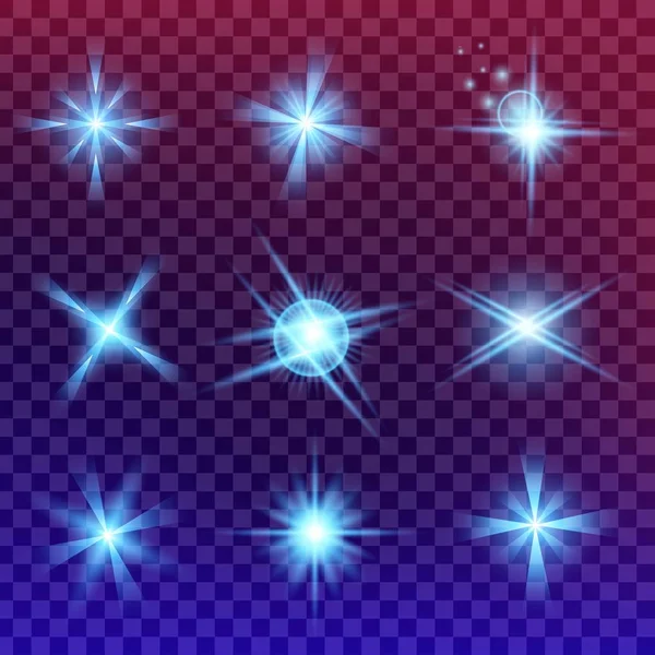 Creative concept Vector set of glow light effect stars bursts with sparkles isolated on black background. For illustration template art design, banner for Christmas celebrate, magic flash energy ray. — Stock Vector