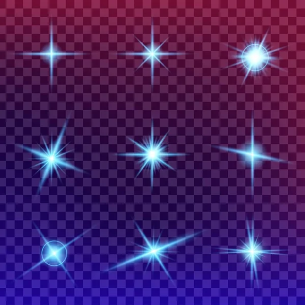 Creatief concept Vectorset van glow light-effectsterren barst los met glitters geïsoleerd op zwarte achtergrond. Voor illustratie sjabloon art design, banner voor kerst te vieren, magische flash energie straal. — Stockvector