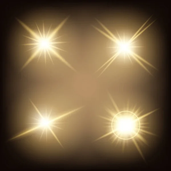 Concepto creativo Conjunto vectorial de estrellas con efecto de luz brillante estalla con destellos aislados sobre fondo negro. Para el diseño de arte de la plantilla de ilustración, banner para celebrar la Navidad, rayo mágico de energía flash. — Vector de stock