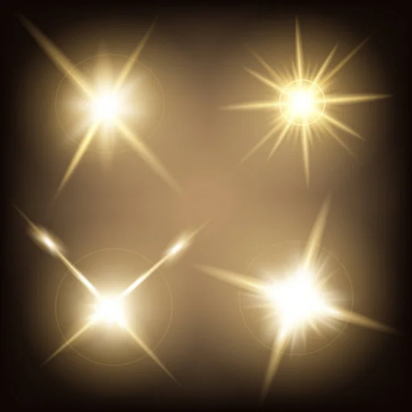 Conceito criativo Conjunto vetorial de estrelas de efeito de luz brilhante explode com faíscas isoladas em fundo preto. Para ilustração modelo arte design, banner para o Natal comemorar, raio de energia flash mágico. —  Vetores de Stock