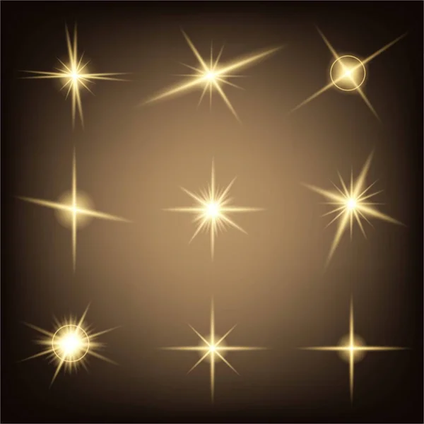 Conceito criativo Conjunto vetorial de estrelas de efeito de luz brilhante explode com faíscas isoladas em fundo preto. Para ilustração modelo arte design, banner para o Natal comemorar, raio de energia flash mágico. — Vetor de Stock