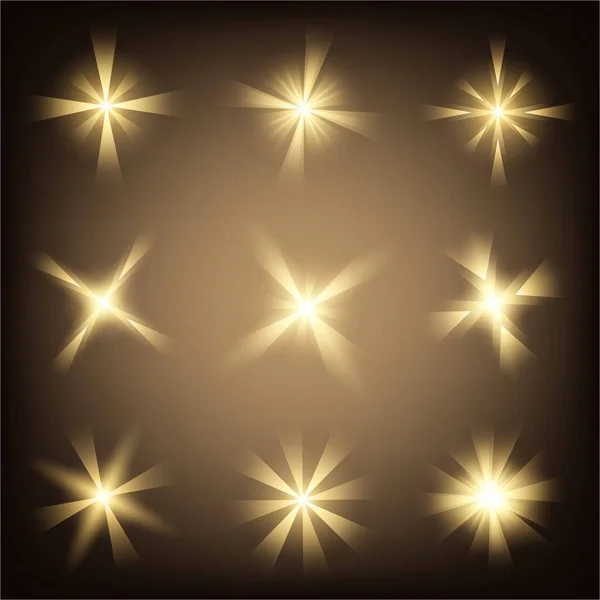 Tvůrčí koncept Vektorová sada zářivých světelných efektů hvězdy praskne jiskrami izolovanými na černém pozadí. Pro ilustraci šablony výtvarného designu, banner na vánoční oslavu, magický blesk energie paprsek. — Stockový vektor