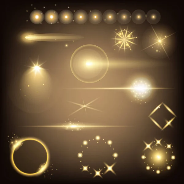 Concepto creativo Conjunto vectorial de estrellas con efecto de luz brillante estalla con destellos aislados sobre fondo negro. Para el diseño de arte de la plantilla de ilustración, banner para celebrar la Navidad, rayo mágico de energía flash. — Archivo Imágenes Vectoriales