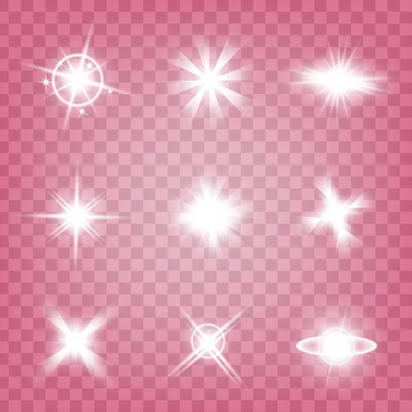 Kreativa koncept Vektor uppsättning av glöd ljuseffekt stjärnor spricker med gnistrar isolerade på svart bakgrund. För illustration mall konst design, banner för jul fira, magi blixt energi ray. — Stock vektor