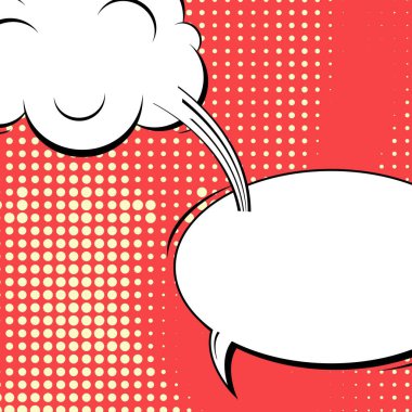 Yaratıcı soyut kavram vektör komik pop sanat tarzı boş, düzeni şablonu bulutlar kiriş ve izole noktalar arka plan ile. Satışı büyük başlığı, boş konuşma balonu ayarı, illüstrasyon noktalı resim kitap tasarımı için.