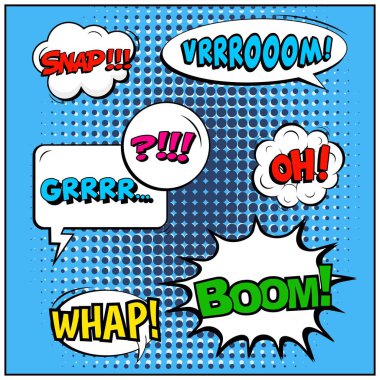 Yaratıcı soyut kavram vektör komik pop sanat tarzı boş, düzeni şablonu bulutlar kiriş ve izole noktalar arka plan ile. Satışı büyük başlığı, boş konuşma balonu ayarı, illüstrasyon noktalı resim kitap tasarımı için.