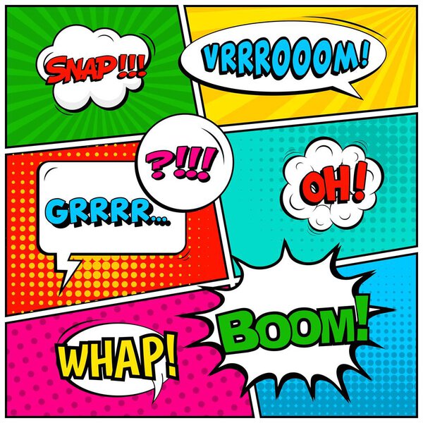 Абстрактный концептуальный вектор в стиле комиксов поп-арта, макет, искушающий облаками и изолированными точками на заднем плане. Для продажи баннер, набор пустой речи пузырь, иллюстрация наполовину книги дизайн
.