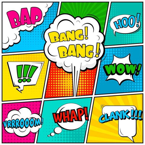 Абстрактный концептуальный вектор в стиле комиксов поп-арта, макет, искушающий облаками и изолированными точками на заднем плане. Для продажи баннер, набор пустой речи пузырь, иллюстрация наполовину книги дизайн
.