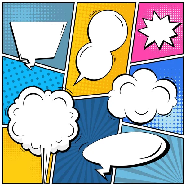 Abstrakte kreative Konzept Vektor Comic Pop Art Stil leer, Layout-Vorlage mit Wolken Balken und isolierten Punkten Hintergrund. zum Verkauf Banner, leere Sprechblase Set, Illustration halbfertiges Buchdesign. — Stockvektor