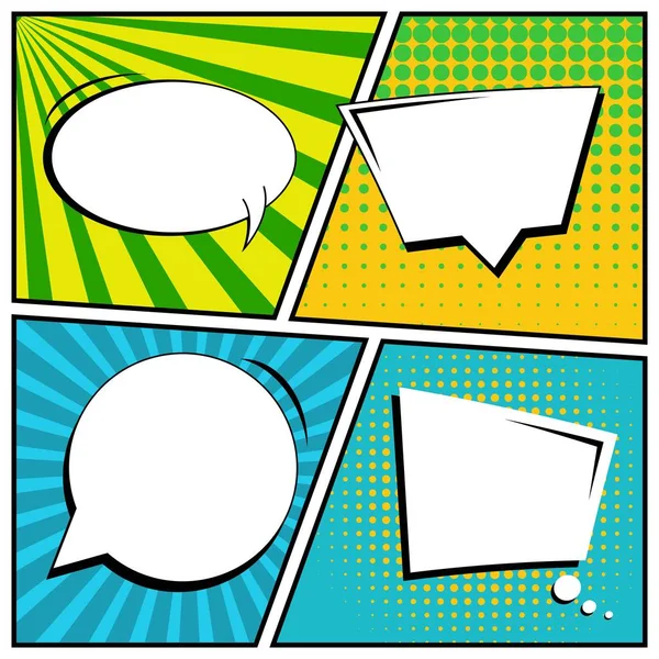 Abstract creative concept vector comic pop art style blank, layout template with clouds beams and isolated dots background. For sale banner, empty speech bubble set, illustration halftone book design. — Stock Vector