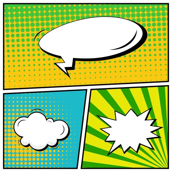 Abstrakte kreative Konzept Vektor Comic Pop Art Stil leer, Layout-Vorlage mit Wolken Balken und isolierten Punkten Hintergrund. zum Verkauf Banner, leere Sprechblase Set, Illustration halbfertiges Buchdesign. — Stockvektor