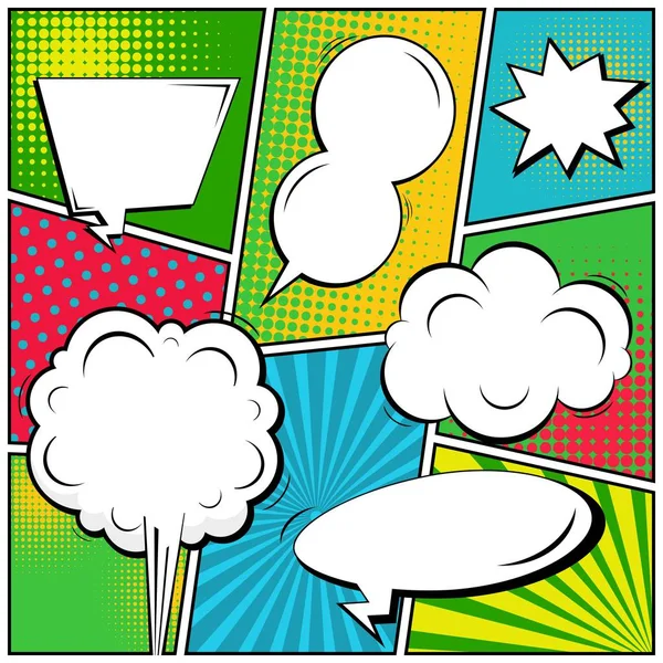 Yaratıcı soyut kavram vektör komik pop sanat tarzı boş, düzeni şablonu bulutlar kiriş ve izole noktalar arka plan ile. Satışı büyük başlığı, boş konuşma balonu ayarı, illüstrasyon noktalı resim kitap tasarımı için.