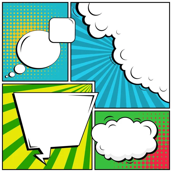 Abstrakte kreative Konzept Vektor Comic Pop Art Stil leer, Layout-Vorlage mit Wolken Balken und isolierten Punkten Hintergrund. zum Verkauf Banner, leere Sprechblase Set, Illustration halbfertiges Buchdesign. — Stockvektor