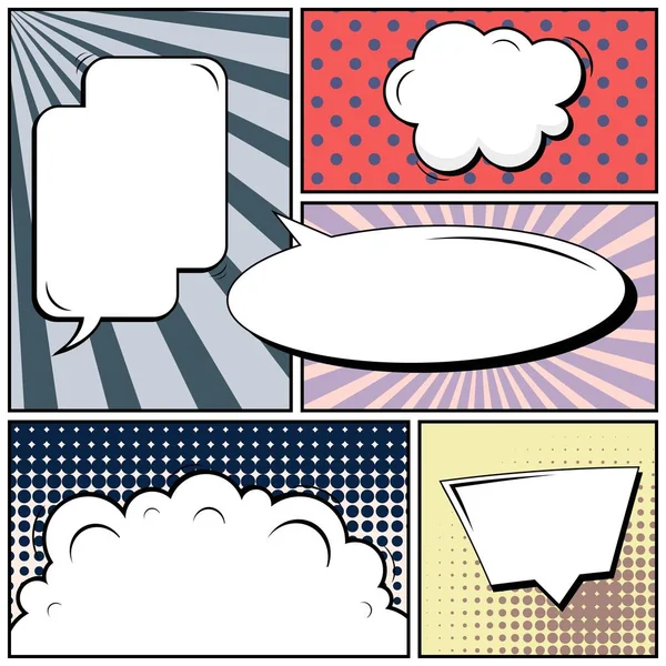 Abstrakte kreative Konzept Vektor Comic Pop Art Stil leer, Layout-Vorlage mit Wolken Balken und isolierten Punkten Hintergrund. zum Verkauf Banner, leere Sprechblase Set, Illustration halbfertiges Buchdesign. — Stockvektor