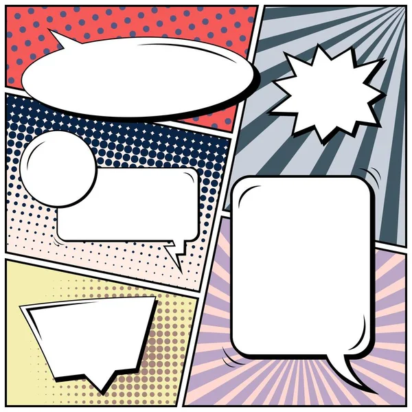 Abstrakte kreative Konzept Vektor Comic Pop Art Stil leer, Layout-Vorlage mit Wolken Balken und isolierten Punkten Hintergrund. zum Verkauf Banner, leere Sprechblase Set, Illustration halbfertiges Buchdesign. — Stockvektor