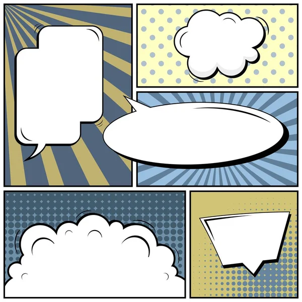 Concept créatif abstrait vecteur bande dessinée pop art style blanc, modèle de mise en page avec poutres nuages et fond de points isolés. À vendre bannière, ensemble de bulle de discours vide, illustration conception de livre de demi-tons . — Image vectorielle