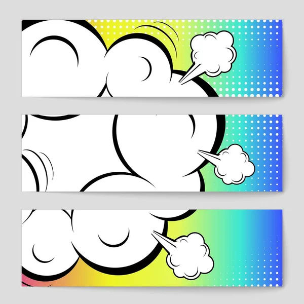 Abstrato conceito criativo vetor quadrinhos estilo pop arte em branco, modelo de layout com feixes de nuvens e pontos isolados de fundo. Para banner de venda, conjunto de bolhas de fala vazia, ilustração design de livro de meio tom . — Vetor de Stock