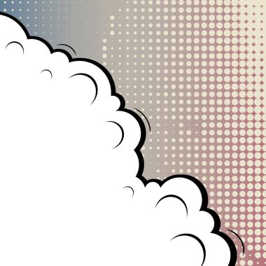 Yaratıcı soyut kavram vektör komik pop sanat tarzı boş, düzeni şablonu bulutlar kiriş ve izole noktalar arka plan ile. Satışı büyük başlığı, boş konuşma balonu ayarı, illüstrasyon noktalı resim kitap tasarımı için.