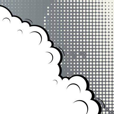 Yaratıcı soyut kavram vektör komik pop sanat tarzı boş, düzeni şablonu bulutlar kiriş ve izole noktalar arka plan ile. Satışı büyük başlığı, boş konuşma balonu ayarı, illüstrasyon noktalı resim kitap tasarımı için.