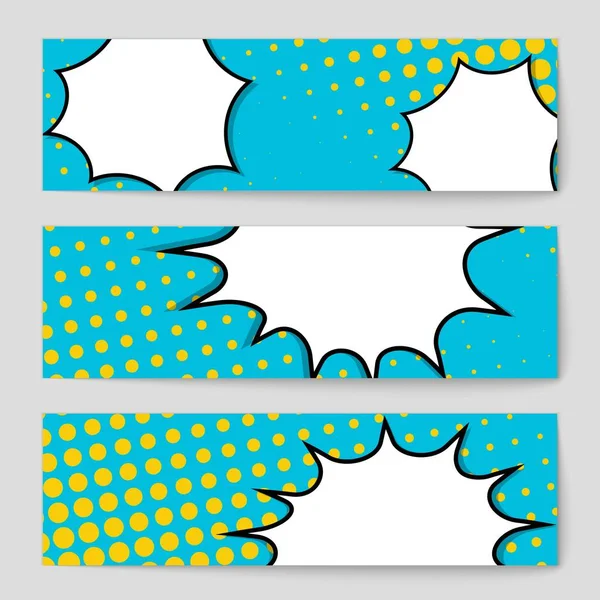 Abstrato conceito criativo vetor quadrinhos estilo pop arte em branco, modelo de layout com feixes de nuvens e pontos isolados de fundo. Para banner de venda, conjunto de bolhas de fala vazia, ilustração design de livro de meio tom . — Vetor de Stock