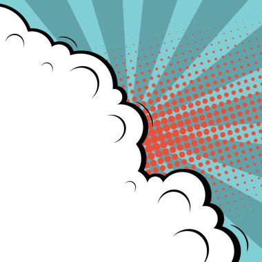 Yaratıcı soyut kavram vektör komik pop sanat tarzı boş, düzeni şablonu bulutlar kiriş ve izole noktalar arka plan ile. Satışı büyük başlığı, boş konuşma balonu ayarı, illüstrasyon noktalı resim kitap tasarımı için.