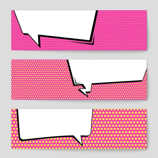 Abstract creative concept vector comic pop art style blank, layout template with clouds beams and isolated dots background. For sale banner, empty speech bubble set, illustration halftone book design. — Stock Vector