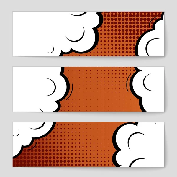 Abstrato conceito criativo vetor quadrinhos estilo pop arte em branco, modelo de layout com feixes de nuvens e pontos isolados de fundo. Para banner de venda, conjunto de bolhas de fala vazia, ilustração design de livro de meio tom . — Vetor de Stock