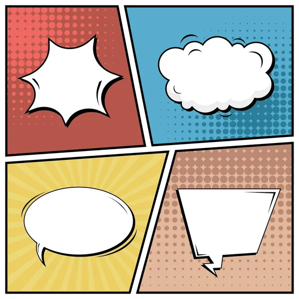 Abstrakte kreative Konzept Vektor Comic Pop Art Stil leer, Layout-Vorlage mit Wolken Balken und isolierten Punkten Hintergrund. zum Verkauf Banner, leere Sprechblase Set, Illustration halbfertiges Buchdesign. — Stockvektor