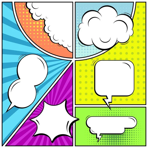 Abstrakte kreative Konzept Vektor Comic Pop Art Stil leer, Layout-Vorlage mit Wolken Balken und isolierten Punkten Hintergrund. zum Verkauf Banner, leere Sprechblase Set, Illustration halbfertiges Buchdesign. — Stockvektor