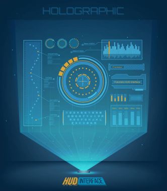 Soyut gelecek, kavram vektör fütüristik mavi sanal grafik dokunmatik kullanıcı arayüzü Hud. Web, site, izole arka plan, techno, online tasarım, iş, GUI, UI, kit, hud üzerinde mobil uygulamalar için