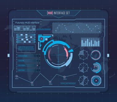 Soyut gelecek, kavram vektör fütüristik mavi sanal grafik dokunmatik kullanıcı arayüzü Hud. Web, site, izole arka plan, techno, online tasarım, iş, GUI, UI, kit, hud üzerinde mobil uygulamalar için