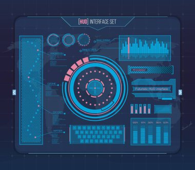 Soyut gelecek, kavram vektör fütüristik mavi sanal grafik dokunmatik kullanıcı arayüzü Hud. Web, site, izole arka plan, techno, online tasarım, iş, GUI, UI, kit, hud üzerinde mobil uygulamalar için