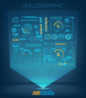 Soyut gelecek, kavram vektör fütüristik mavi sanal grafik dokunmatik kullanıcı arayüzü Hud. Web, site, izole arka plan, techno, online tasarım, iş, GUI, UI, kit, hud üzerinde mobil uygulamalar için