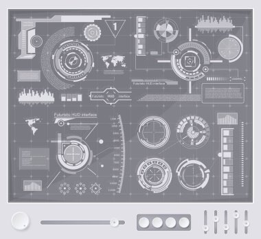 Soyut gelecek, kavram vektör fütüristik mavi sanal grafik dokunmatik kullanıcı arayüzü Hud. Web, site, izole arka plan, techno, online tasarım, iş, GUI, UI, kit, hud üzerinde mobil uygulamalar için