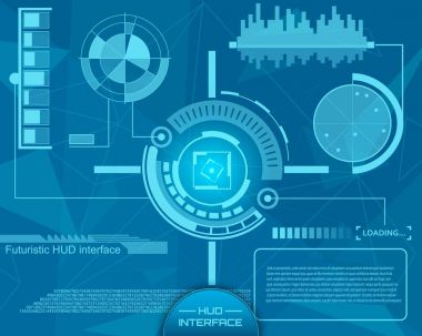 Soyut gelecek, kavram vektör fütüristik mavi sanal grafik dokunmatik kullanıcı arayüzü Hud. Web, site, izole arka plan, techno, online tasarım, iş, GUI, UI, kit, hud üzerinde mobil uygulamalar için