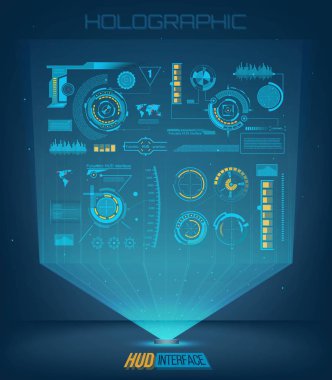 Soyut gelecek, kavram vektör fütüristik mavi sanal grafik dokunmatik kullanıcı arayüzü Hud. Web, site, izole arka plan, techno, online tasarım, iş, GUI, UI, kit, hud üzerinde mobil uygulamalar için